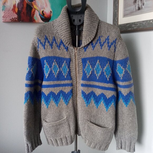 Vintage 1960s Mary Maxim handknit Full Zip  Cowichan cardigan sweater /jacket - Picture 1 of 8